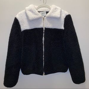 White & black faux fur jacket